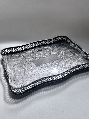 Vintage Sheffield England Rimmed Silver Plated Copper Tray